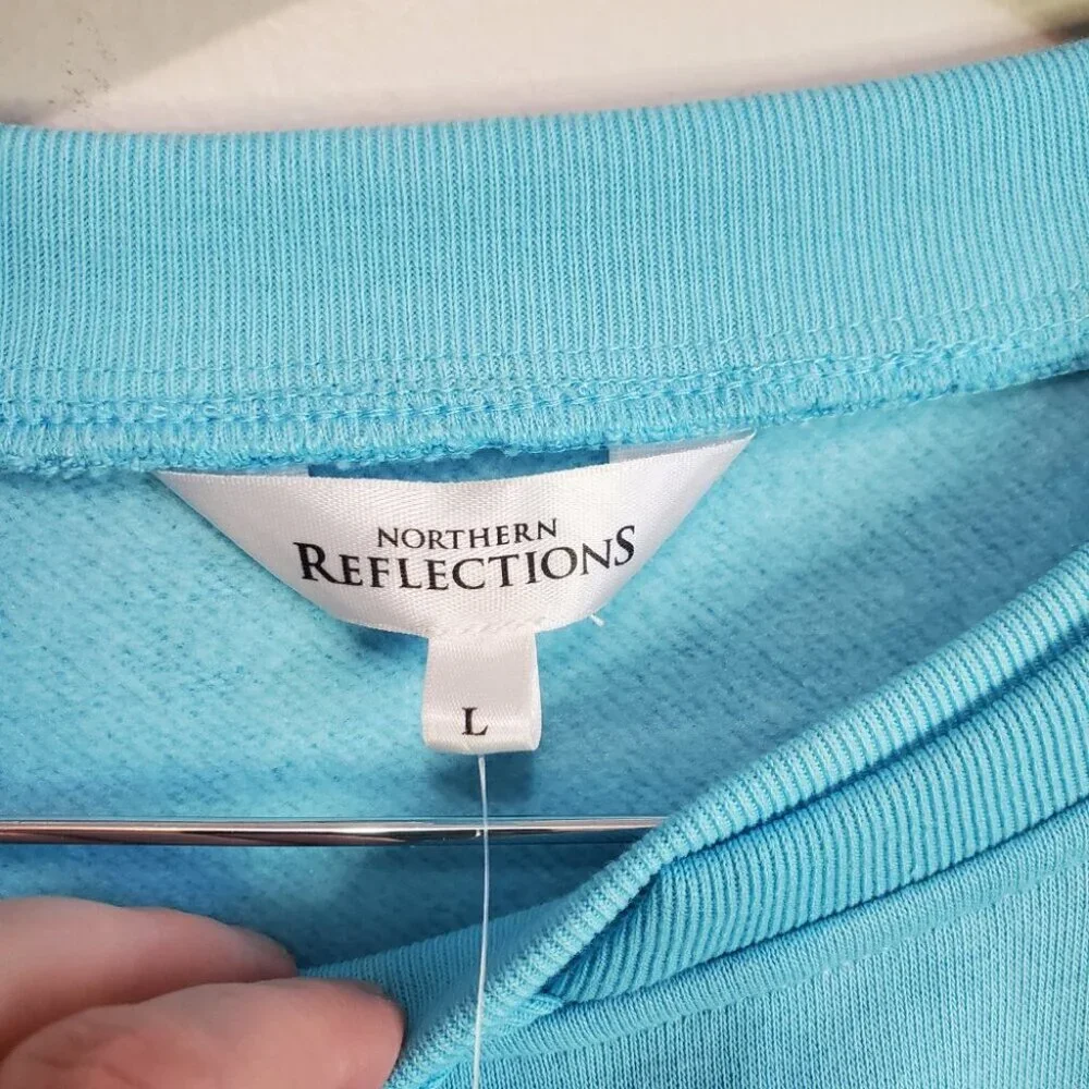 NORTHERN REFLECTIONS Women's Large NWT Floral Sweatshirt Crew Fleece Lined Blue - Picture 10 of 14